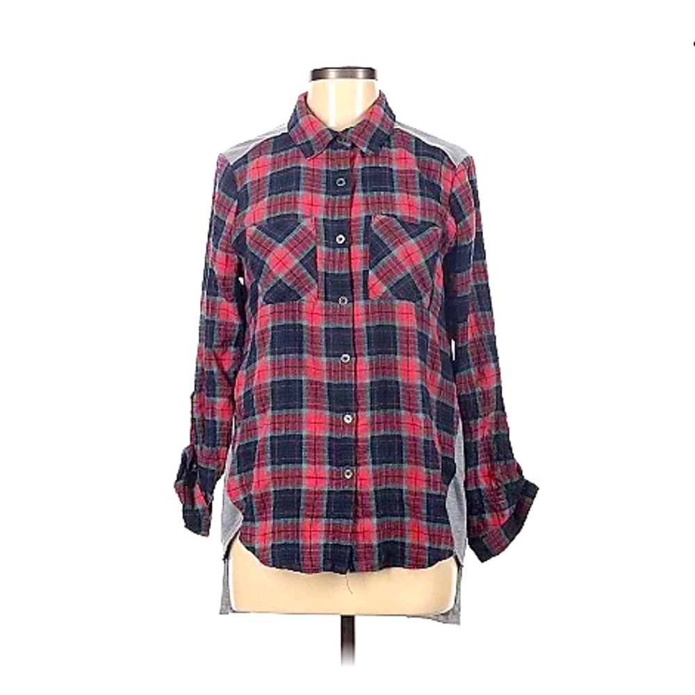 Small Hem & Thread Red Plaid Hi Low Top